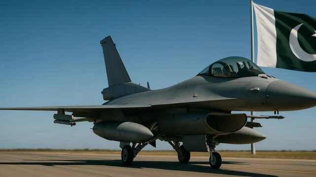 Pakistani Air Force Fighter Jet with National Flag on Tarmac