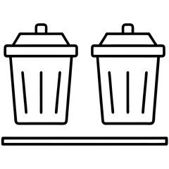 Two line art trash cans on a platform waste recycling bins