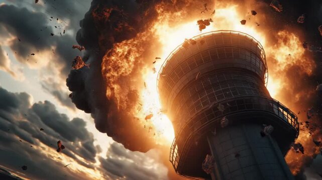 Missile strike Massive Fiery Explosion and Detonation