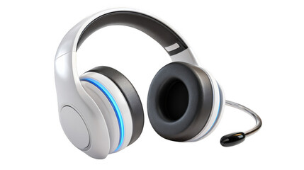 Modern wireless gaming headset with blue illuminating lights and microphone on a transparent background, perfect for gamers and streamers seeking high quality audio and communication