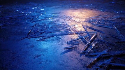 shattered ice texture with glowing blue underlight and cinematic shadow