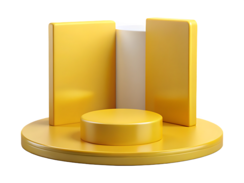 Empty room interior design or yellow pedestal display on vivid background with blank stand on white background 