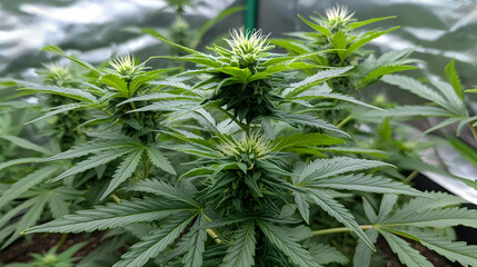 Close Up Of Cannabis Plant In Grow Tent