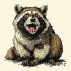 Obraz premium vector illustration of a playful raccoon with wide eyes, isolated on white background