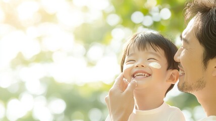 A caring parent gently applying sunscreen to a child's face