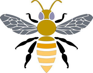 Graphic illustration of silhouette honey bee. Isolated on background vector drawing for honey products, package, design.