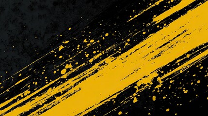 Background with diagonal black and yellow lines, paint splatters, and grunge textures. Great for banner ads, street art style designs, perfect for sports products such as cars or sports equipment.