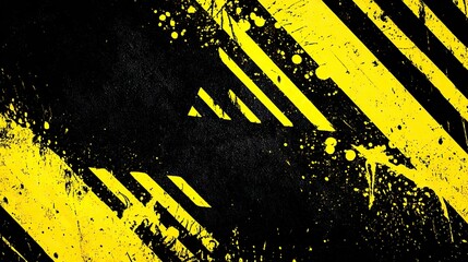 Background with diagonal black and yellow lines, paint splatters, and grunge textures. Great for banner ads, street art style designs, perfect for sports products such as cars or sports equipment.