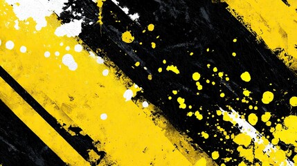 Background with diagonal black and yellow lines, paint splatters, and grunge textures. Great for banner ads, street art style designs, perfect for sports products such as cars or sports equipment.