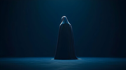 Silhouette Figure In Dark Cloak Under Spotlight