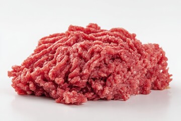Obraz premium Raw Ground Beef: Close-up of a Fresh Portion Isolated on White Background - High-Resolution Image Perfect for Culinary Websites, Recipe Blogs, and Meat Industry Marketing Materials