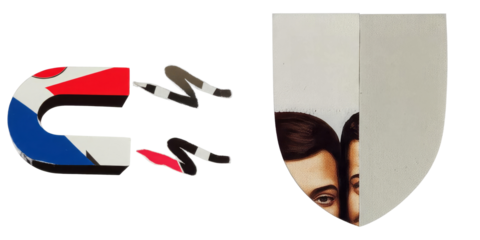 PNG Fragmented Portrait Collage with Geometric Shapes