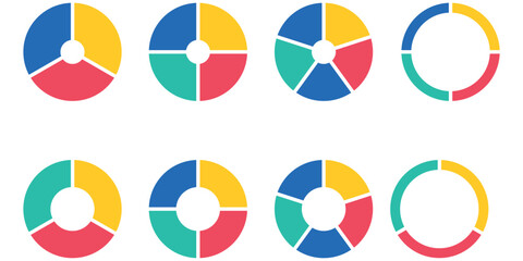 Pie charts diagrams. Different color circles isolated. Infographic element round shape. Vector eps 10
