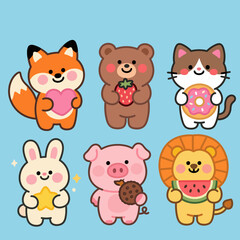 Cute Cartoon Animal Character Set
