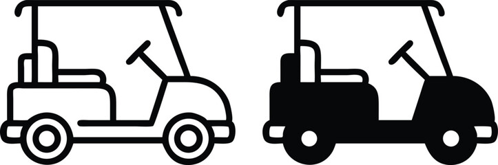 Minimalist Line Art Golf Cart Icon – Side View Vector Illustration with Clean Outline and Silhouette