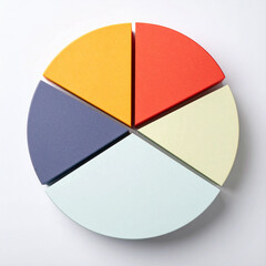 Fototapeta premium Top view pie chart with 5 segments, perfect for visual data representation and infographic use.