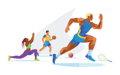 Obraz premium Dynamic Vector Illustrations of Athletes in Action Runner, Basketball Player, and Fitness Enthusiast