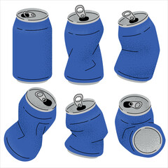 Blue Crumpled Soda Cans Set