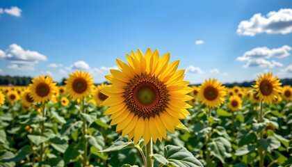Fototapeta premium a vibrant sunflower field under a clear blue sky