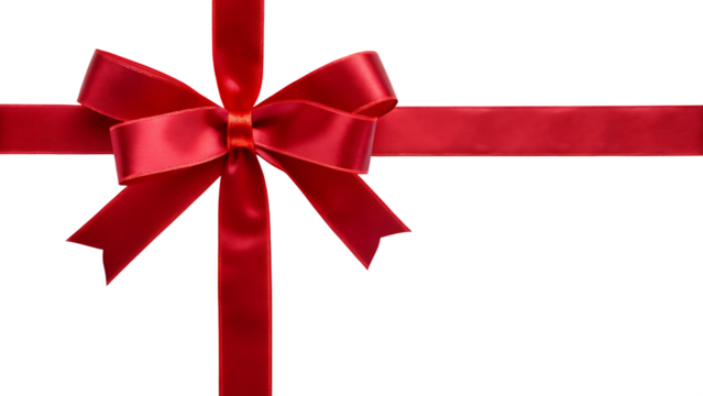 red satin gift ribbon and bow isolated on white background ,PNG