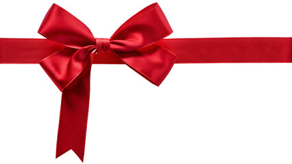 red satin gift ribbon and bow isolated on white background ,PNG