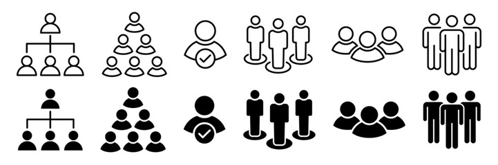 People, human, person line icon set. Containing participants, group, team, meeting, organization, community, population, audience, member, discussion, assembly, interview. Vector illustration