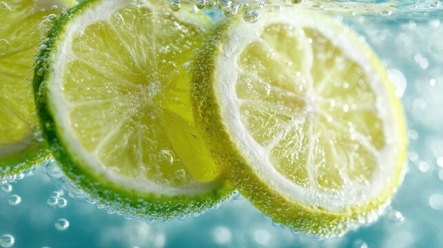 Refreshing Lime Slices in Sparkling Water Vibrant Citrus Photography