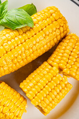 Corn cob food boiled snack vegetable fresh tasty gourmet food background on the table rustic food top view copy space keto and paleo diet vegetarian and vegan food