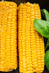 Corn cob food boiled snack vegetable fresh tasty gourmet food background on the table rustic food top view copy space keto and paleo diet vegetarian and vegan food