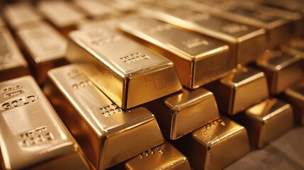 Stacked Gold Bullion Bars Glimmering in Soft Light Display
