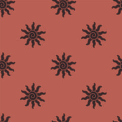 Abstract summer background with hand drawn sun sign. Vintage vector seamless pattern. Retro repeat ornament wallpaper. Nostalgic colored fashion allover print