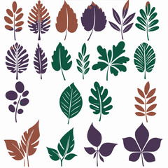 Fototapeta premium A diverse collection of stylized flat leaves with watercolor textures in various vibrant colors on a white background.