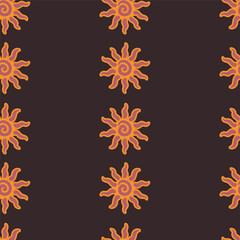 Abstract summer background with hand drawn sun sign. Vintage vector seamless pattern. Retro repeat ornament wallpaper. Nostalgic colored fashion allover print