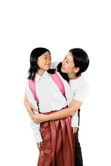 Mother Hugging Daughter in School Uniform Before Leaving for School – Happy Family Moment