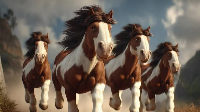 Majestic Gypsy Vanner Horses Galloping Across the Landscape