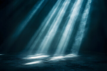 Diagonal light beams illuminating a dark background create a striking contrast, evoking feelings of hope, faith, and spirituality while enhancing the overall atmosphere of mystery
