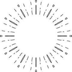 Obraz premium Doodle circle sunburst, sparkle ray set. Hand drawn sketch style. Shine frame symbol for badge. Vector illustration.
