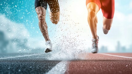 Competition Runners sprinting side by side in a high stakes track event.
