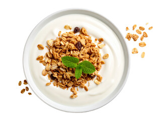 yogurt with oatmeal on transparent background, top view