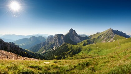 Fototapeta premium beautiful summer mountain landscape with sunshine and clear skies