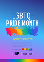 LGBT Pride Month 2025 poster. Pride label, ribbons with rainbow colors. Banner Love is love. LGBT event banner, website, poster, card template. Realistic vector illustration.