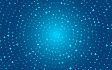 Blue Math Symbols Pattern. Abstract Plus Signs Circles Background. Mathematical Design Elements. Medical Technology Digital Background. Vector Illustration