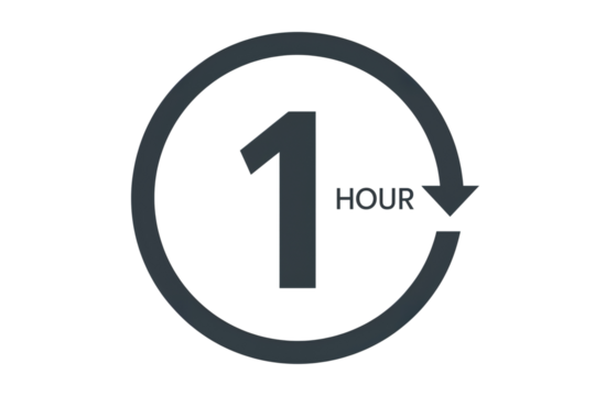 One hour timer icon isolated on transparent background