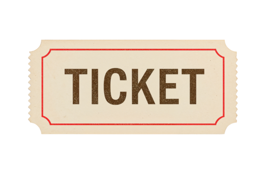 Vintage ticket stub isolated on transparent background