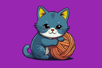 Obraz premium Cute Blue Kitten Playing with Yarn