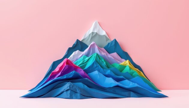 abstract layered paper mountain range art soft color gradient handcrafted topography paper craft style textured backdrop for editorial and lifestyle branding