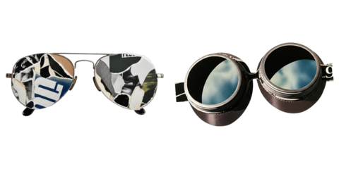 PNG Two vintage sunglasses form a collage on a transparent background.