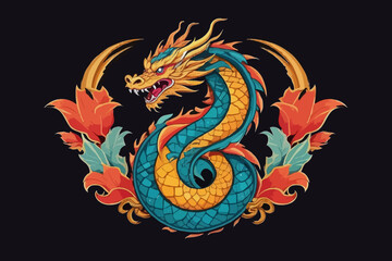 Ornate Eastern Dragon with Flowers