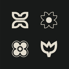 Mid century modern flowers vectors. Simple geometric icons. 