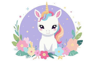 Cute Unicorn in Floral Frame